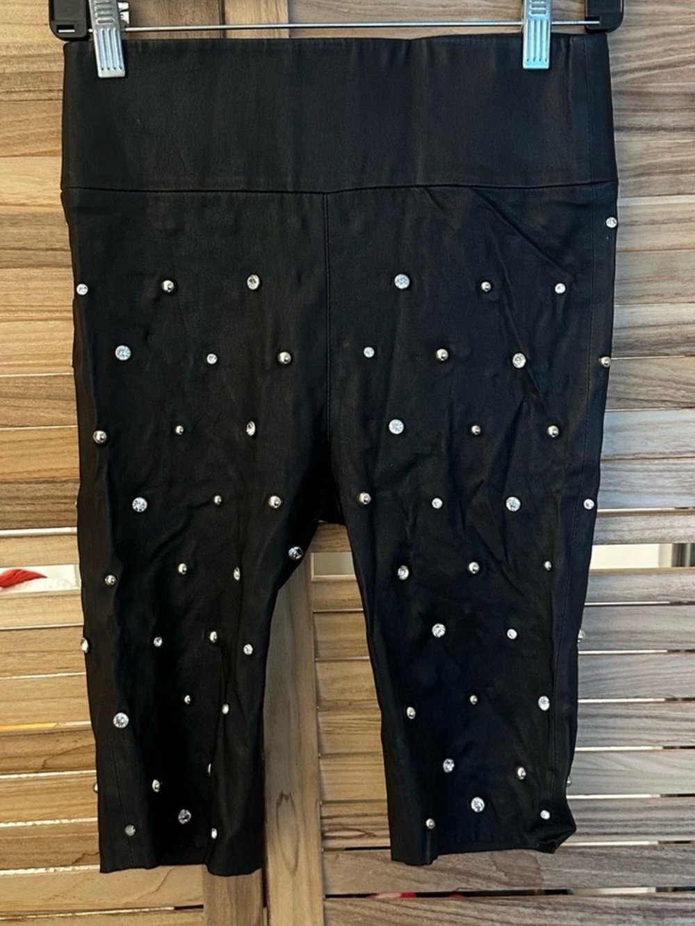 SPRWMN Metal and Rhinestones Embellished Biker Leather shorts size S